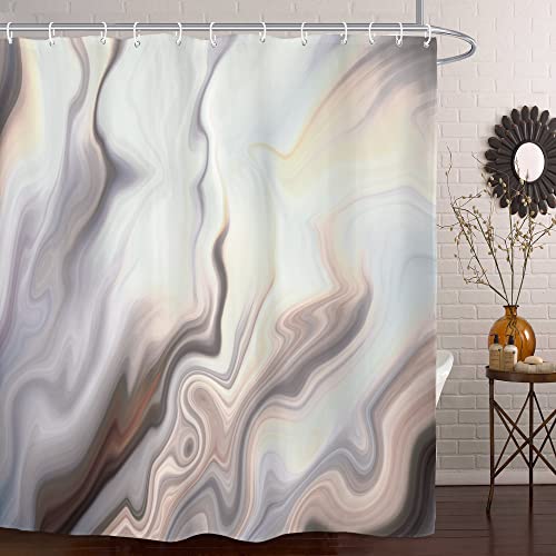 Yookeb Abstract Marble Bathroom Shower Curtain 60W By 71H Inch Tan Brown Modern Taupe Ombre Luxury Swirls Contemporary Neutural Polyester Fabric 12 Plastic Hooks Waterproof Decor #TOP4