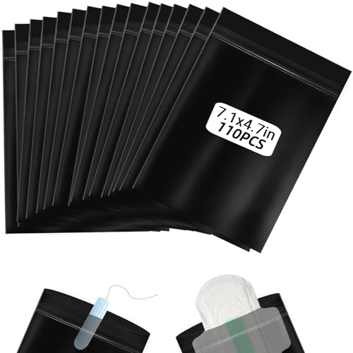 Image of Sanitary Napkin Disposal Bags 110pcs, Big Size(7.1x4.7in) Women Tampon Disposal Bags Sealed Opaque Feminine Hygiene Disposal Bags for Privacy, Black