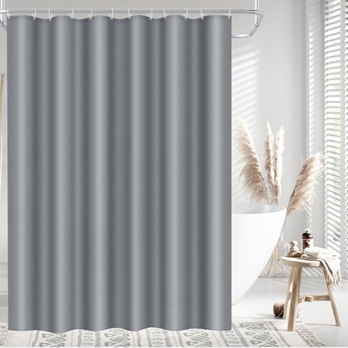 LUKDUNG Rideau de douche en polyester textile, 120 x 200 cm, anti-moisissure, pour baignoire, douche, en tissu, imperméable, lavable, avec 8 crochets, gris clair