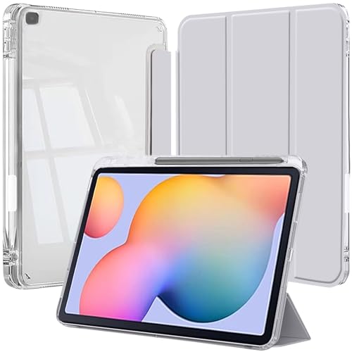 Funda para Samsung Galaxy Tab S6 Lite 10,4 Pulgadas 2024/2022/2020 con Soporte para S Pen, Slim Clara Transparente Trifold Folio Tableta Carcasa, Auto-Sueño/Estela, Plata
