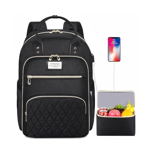 ETRONIK-Lunch-Backpack-for-Women-156-inch-Laptop-Backpack-with-USB-Port-Teacher-Nurse-Work-Backpack-with-Insulated-Cooler-Lunch-Bag-Travel-Bags-for-Women-Men-Gift-Black ETRONIK Lunch Backpack for Women, 15.6 inch Laptop Backpack with USB Port, Teacher Nurse Work Backpack with Insulated Cooler Lunch Bag, Travel Bags for Women & Men, Gift, Black