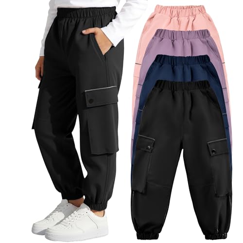 Tokeya Pantalon Cargo Imperméable Garçons Pantalons Pluie Randonnée Trekking Taille Élastique Respirant Doublure Mesh Pantalon Cargo de Jogging Outdoor...