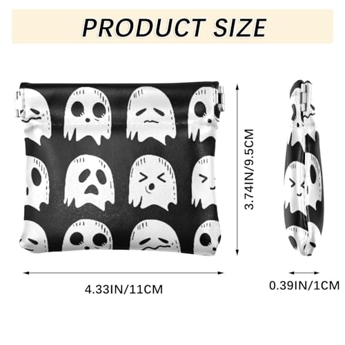 Cute Ghost Boo Coin Purse Leather Pouch Change Purse, Squeeze Coin Pouch for Cards, Keys & Lipsticks, Unisex3