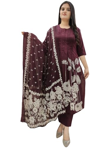 Image of GoSriKi Women's Viscose Anarkali Kurta Set with Dupatta | Anarkali Suit for Women Cotton | Kurta Palazzo Dupatta Set | 3 Piece Ethnic Wear for Festival & Party | Anarkali Suit for Women