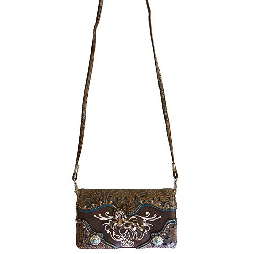 Zelris Western Rearing Horse Embroidered PU Vegan Leather Crossbody Wallet (Brown)3
