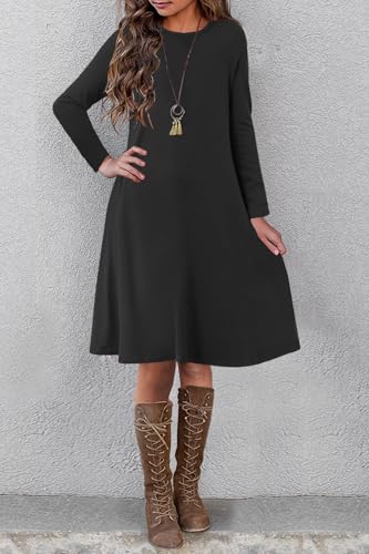 YOVION Girls Fall Long Sleeve Crew Neck Skater A-Line Casual Swing Dress with Pockets for 6-12 Years4