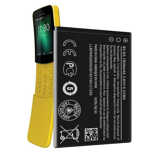 HamnaKhu [1800mAh] BV-6A Battery,2023 Upgrade 0 cycle high capacity Replacement Battery for Nokia 8110 4G TA-1059/1048/1067/1071/1295 flip 2017 Series 2060 3060 5250 Series
