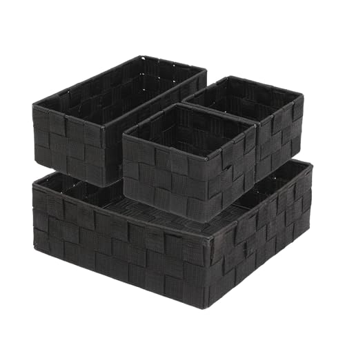 Stackable-Woven-Storage-Baskets-with-Metal-Frame-Set-of-4Black Stackable Woven Storage Baskets with Metal Frame, Set of 4,Black - Image 1