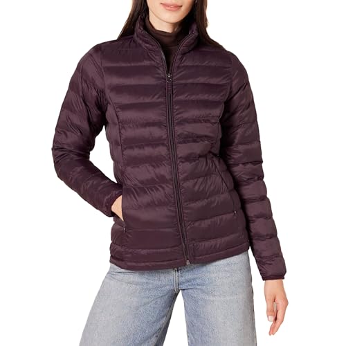 Amazon Essentials Chaqueta Acolchada Ligera de Manga Larga, Plegable, Resistente a la Lluvia (Disponible en Tallas Grandes) Mujer, Burdeos, M