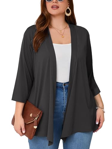 Image of AusLook Women's Plus Size Lightweight Open Front Cardigan 3 /4 Sleeve Cover Ups Shrugs Shawls and Wraps Kimono Jacket Coat