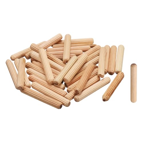 QUARKZMAN Clavijas De Madera 1/4'x 19/16' (6mm X 40mm) Barras Rectas De Clavija Clavijas Estriadas De Madera Para Manualidades Muebles DIY Dura Contenido 50