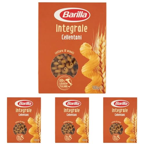 Barilla Pasta Cellentani Integrali con Semola Integrale di Grano Duro 100% Italiano, Pasta Corta Fonte di Fibre, Ideali con Sughi di Verdure o Carne, 500 g (Confezione da 4)