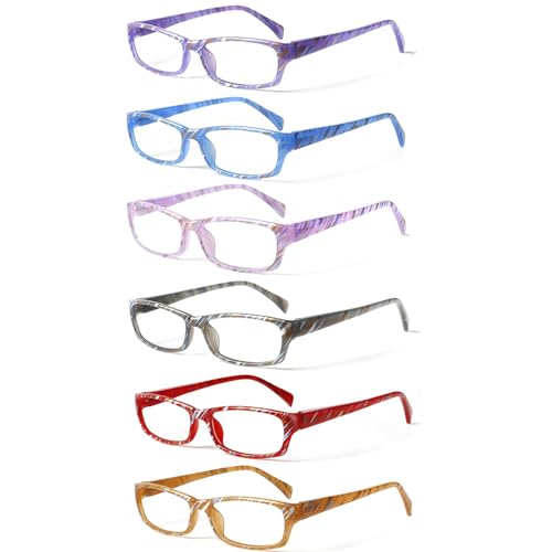 Image of Kerecsen Reading Glasses 5 Pairs Fashion Ladies Readers Spring Hinge with Pattern Print Eyeglasses for Women (Mix Color -16, 0.50, x)