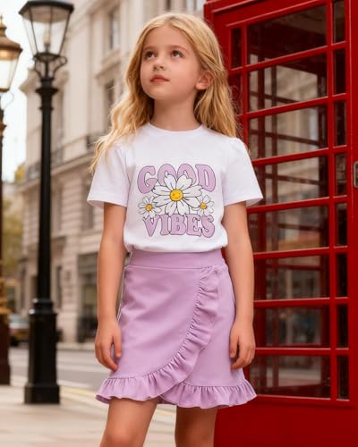 Image of Kids Toddler Girl Summer Clothes Letter Printed T-Shirt Top+ Floral Skirt 2pcs Girl's Skirt Set