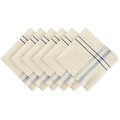 DII French Stripe Tabletop Collection Farmhouse Style Dining Table Linen Napkin Set, 20x20, Taupe/Blue, 6 Piece Cover