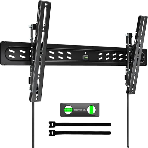 Image of monTEK Ultra Slim Tilting TV Wall Mount Bracket for 43-95 inch Flat & Curved TVs, 1.2 inch Low Profile, Anti-Glare Tilt, Holds 150 lbs, Supports VESA 800x400, Fits 16 inch /18 inch /24 inch /32 inch Studs