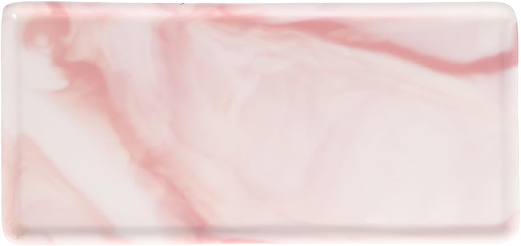 Cabilock Ceramic Vanity Tray 8.07X3.74In Pink Marble Desktop Organizer for Bathroom Countertop Cosmetics Storage and Vanity Essentials