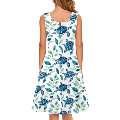 Image of Women's Casual Loose Sundress Midi Sleeveless Crewneck Dress Summer Beach Tank Dress with Pockets
