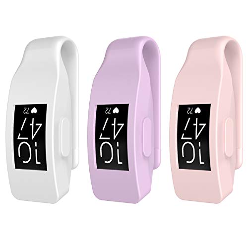 TiMOVO Silicone Clip Compatible with Fitbit Inspire/Inspire HR, [3-Pack] Watch Protective Case Clip Clasp Holder Replacement Compatible with Fitbit Inspire HR - White & Sakura Pink & Light Purple