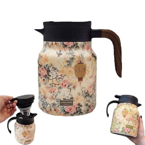 Termo Vintage Con Estampado Floral, Infusor Incorporado, Jarra Térmica De Acero Inoxidable Con Tapa For Bebidas Calientes (verde A)(Green B)
