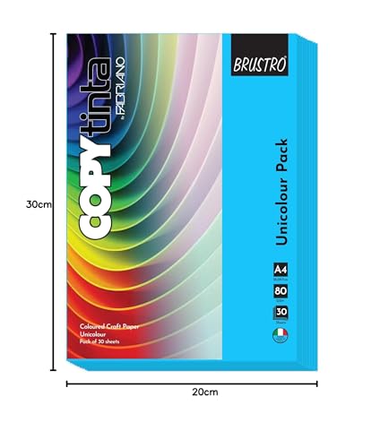 Image of BRUSTRO Copytinta Coloured Craft Paper A4 Size 80 GSM Bright Blue Shade (Azzurro), 60 Sheets Pack | Double Side Colored, Ideal for Origami, Scrapbooking, Making Card, DIY Art & Craft.