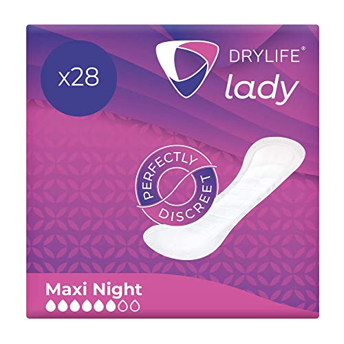Drylife Lady Maxi Night Premium Thin Incontinence Pads for Bladder Weakness | Ultra Dry Technology, Anti-Leak Barriers & Active Odour Lock for Women (1 Pack of 28)