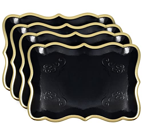 Gift Boutique 10 Black Rectangle Trays with Gold Rim Border for Dessert Display Table Parties 9