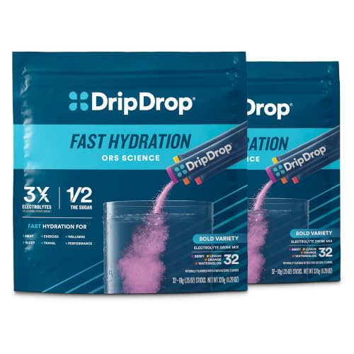 Image of DripDrop Hydration Bold Variety Pack, Electrolyte Packets, 32 Count (Pack of 2)