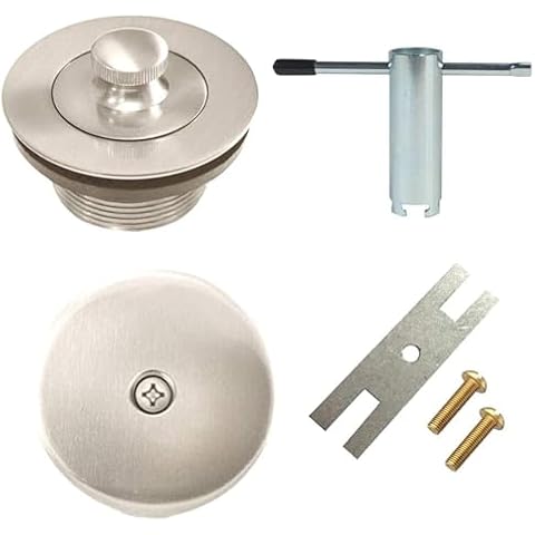 Lift and Turn Twist Bathtub Tub Drain Conversion Kit Assembly, All Brass Construction - Brushed Nickel Cover