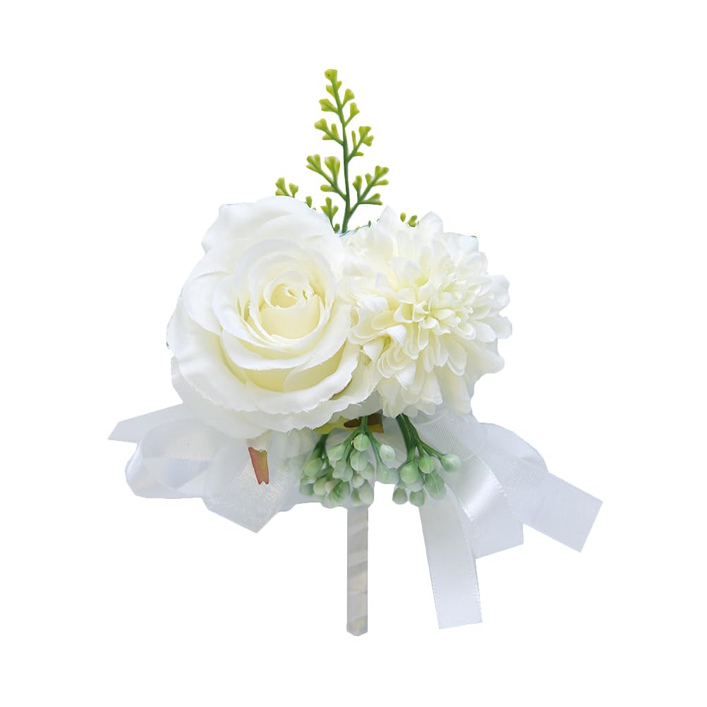 LIFKOME Bridal Corsage Simulated Flower Brooch Pin for Bride Groom Wedding Dress Decoration Elegant White Floral Boutonniere for Special Occasions