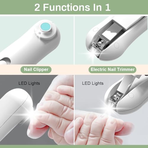 Image of SNOWIE SOFT Nail Trimmer for Baby New Born White Electric Baby Nails Cutter 2 in 1 Electric Nail Clipper with LED USB Rechargeable Baby Grooming Kit