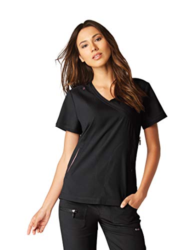 KOI Lite Philosophy Women's 3-Pocket Mock-Wrap Scrub Top Black Medium