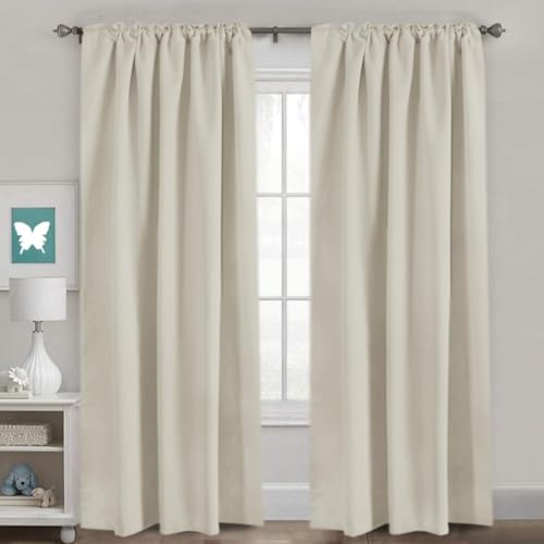 Image of H.VERSAILTEX Back Tab Curtains 90 Inch Long for Living Room, Rod Pocket Room Darkening Thermal Insulated Blackout Curtains, 52 x 90 Inch, Ivory, 2 Panels