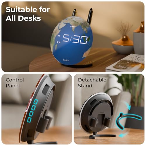 Image of Xech Digital Alarm Clock for Heavy Sleepers | Loud Dual Alarms | LED Desk Clock for Students Bedside Table | USB-C Powered | Home Decoration Items for Living Room Solaris X Lite (Earth)