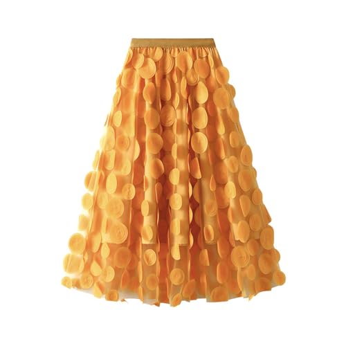 Women's 3D Flower Tulle Skirt Double-Layered Mesh Tutu Midi Skirt