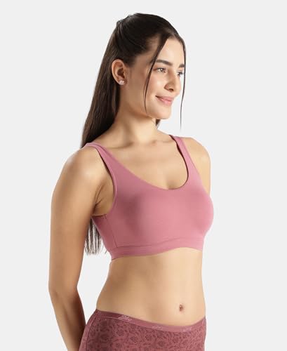 Image of Jockey 1550 Women's Super Combed Cotton Elastane Stretch Slip On Crop Top with Stay Fresh Treatment Bra