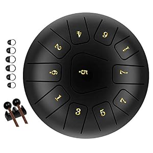 TsunNee 30 cm Stahlzungentrommel, 11-Ton-Handtrommel, Handtrommelinstrument mit Schlägeln und Tragetasche, Notenaufklebern, für Klangheilung, Meditation, Yoga, Musikunterricht, Spielen, Schwarz