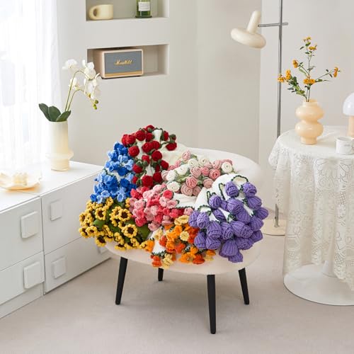 Manta Tejida a Mano con Bouquet de Flores de Crochet, Manta de Lazos con Rosas, Regalo Romántico para Mujer en Día de la Madre, San Valentín, Bodas, Aniversarios, Cumpleaños, Rosa y Blanco miniatura 6