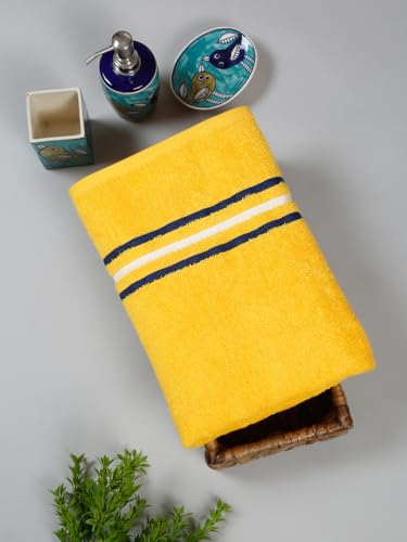 Image of Cortina 480 GSM Ultra Soft, Super Absorbent, Antibacterial Treatment, 100% Cotton Large Bath Towel, 70 cms x 140 cms (Blue /Yellow, Set of 2)