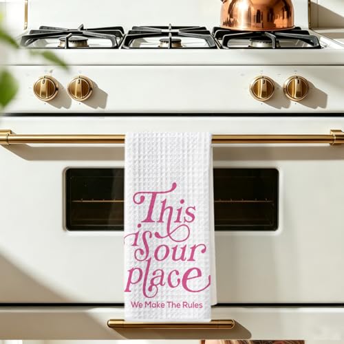 Image of Hanamiya Na This is Our Place We Make The Rules Hand Towels 24x14 Inch, Preppy Reusable Dish Towels for Kitchen Decor, Funny Waffle Weave Absorbent Hand Towel, Girly Gifts for Women Mom