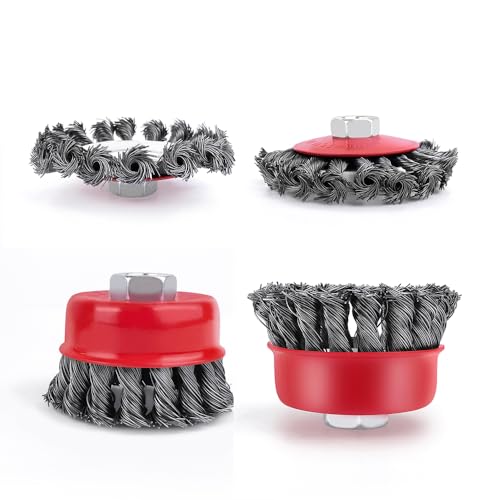 4X Wire Brush Angle Grinder Twist Knot Wire Brush Set Kit - Brush Sizes 2X 75mm (3
