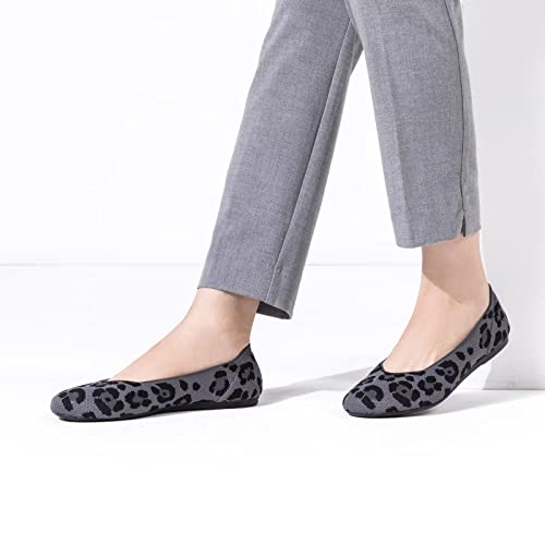 Frank Mully Women’s Knit Ballet Flat Round Toe Slip On Flats Shoes Classic Low Wedge Ballerina Walking Flats Shoes Leopard Blue, 6 #TOP2