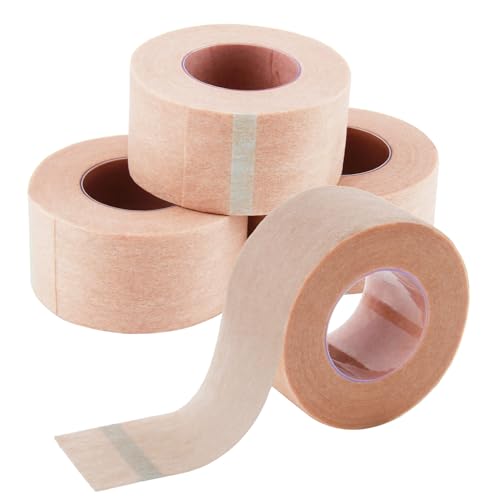 Cinta Microporosa Médica 4 Rollos - 2,5cm x 9,14m, Adhesivo Transpirable para Piel Sensible, Ideal para Vendajes, Estética, Maquillaje y Deportes - Color Carne, Cinta Quirúrgica Hipoalergénica
