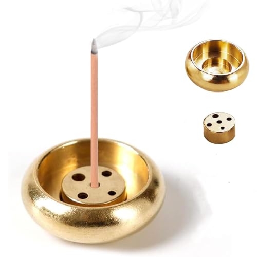 SensaBliss お香立て 真鍮製 ミニ 香炉 ドラム型 5穴 線香立て おしゃれ 受け皿 灰がこぼれない 香炉 仏壇用品 和風 瞑想・書斎・茶室・ヨガ館用