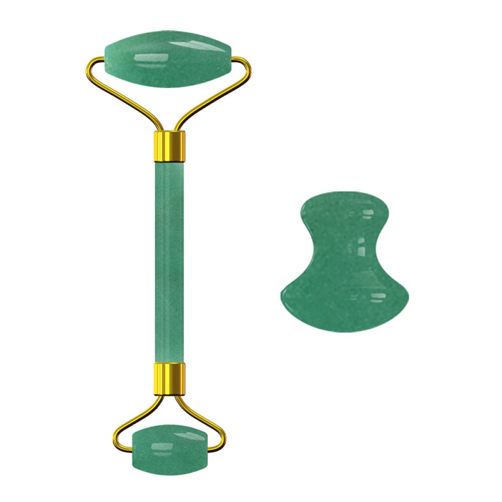 2 en 1 Massage Roller Mushroom Gua Sha Tool pour Massage Visage Soins de la peau 100% Naturel Jade Pierre Roller Massager Ensemble-Aventurine-PLM