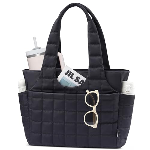 LOVEVOOK Puffer Handtasche Damen Groß, 15,6 Zoll Laptoptasche Shopper Tasche mit Wasserflaschenfach, Leichte Arbeitstasche Schultertasche für Arbeit, Uni & Reise