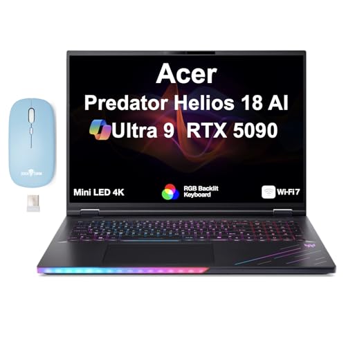 Image of Acer Predator Helios 18 AI Gaming Laptop 18 inch 120Hz Mini LED 4K Display (Intel Ultra 9-275HX, GeForce RTX 5090 24GB, 64GB DDR5, 2TB PCIe SSD, RGB KB, 2 Thunderbolt, Win 11 Pro) w /Dkz Wireless Mouse