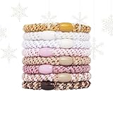 Pink, White and Gold Hair Ties for Thick Hair, Grab & Go Ponytail Holders, 8 Pack, Cotton Candy, Thick No-Crease Bands with Strong Hold, Damage-Free Design, Soft Shimmer Mix | L. Erickson