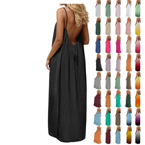 Robe cami dos nu pour femme - Robe d'été décontractée - Rayée - Sans manches - Dos nu - Robe maxi pour la plage - Bretelles spaghetti - Longue robe...