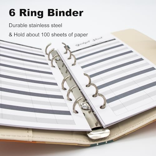Classeur budgétaire A6 rechargeable 6 anneaux, mini carnet notes planificateur cuir - 4